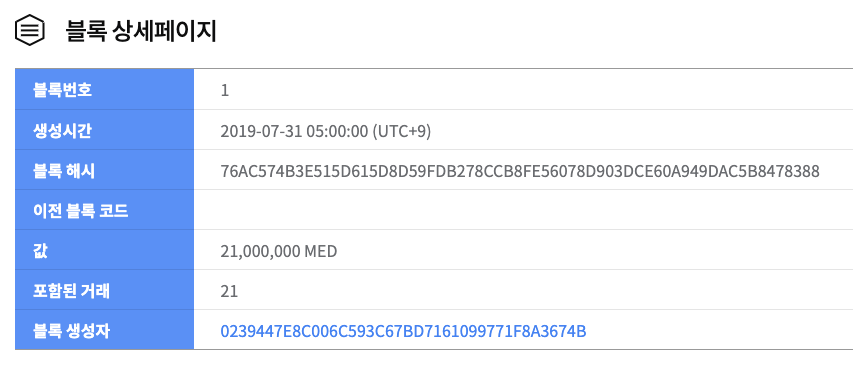 메디블록 메인넷 제네시스 블록