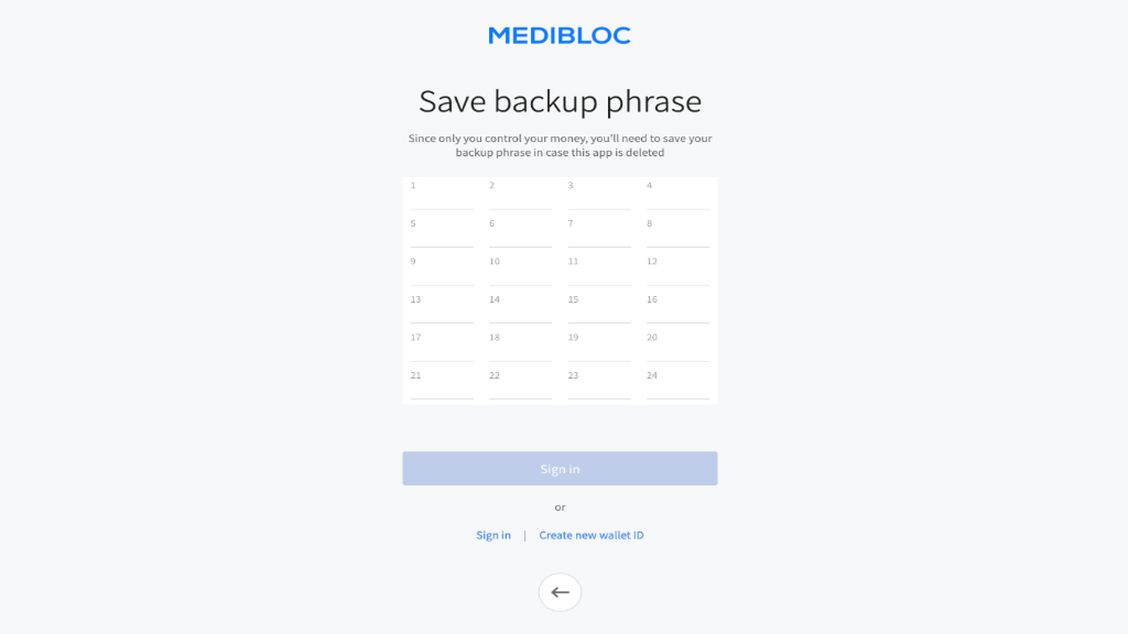 메디블록 월렛 지갑 medibloc wallet : 니모닉 입력