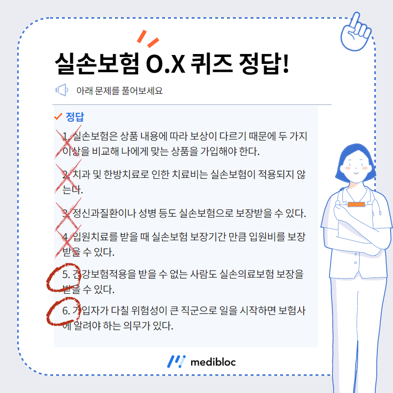실손보험 OX 퀴즈 정답